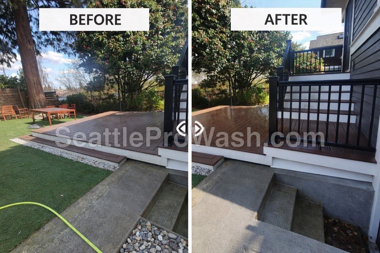 Wood deck before and after cleaning