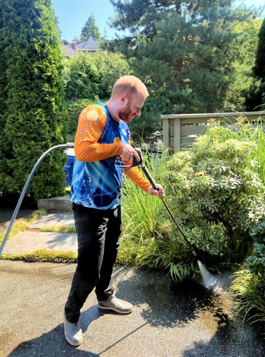 Dylan cleaning a patio with Seattle ProWash