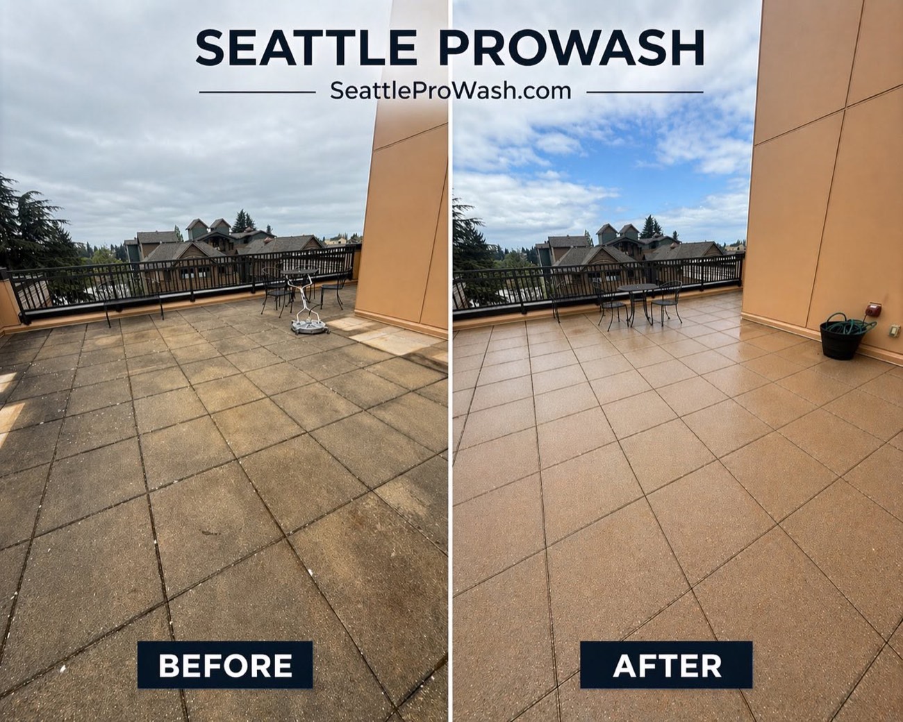 Patio before and after pressure washing